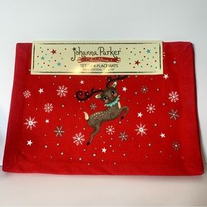 NWT. Johana Parker 4 Placemats Reindeer Christmas Placemats (4)
